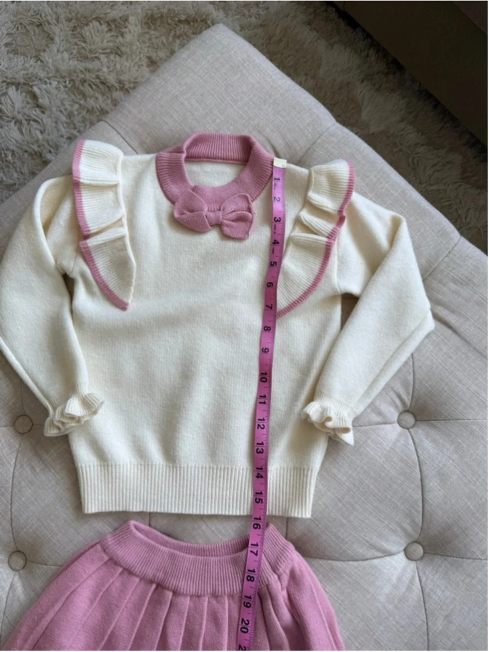 Girls Cream Pink Sweater & Pleated Skirt Matching Set 4T